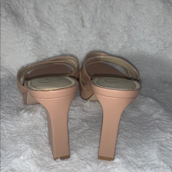 NWOT Jessica Simpson Tan Leather Mules with Block Heel - Picture 3 of 9